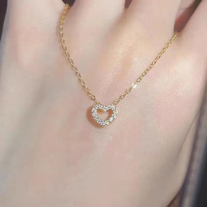 100% 925 Sterling Silver Simple Zircon Heart Pendant Clavicle Chain Necklace Women Classic Fashion 14k Gold Plating Jewelry - Floq & Raman