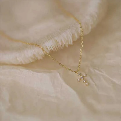 Real 925 Sterling Silver Zircon Cross Pendant Necklaces for Women Minimalist Light Luxury Fine Jewelry Korea Cute Accessor - Floq & Raman