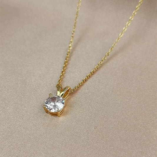 S925 Sterling Silver 14K Gold Plated Single Diamond Zirconia Clavicle Chain Necklace for Women New Style - Floq & Raman