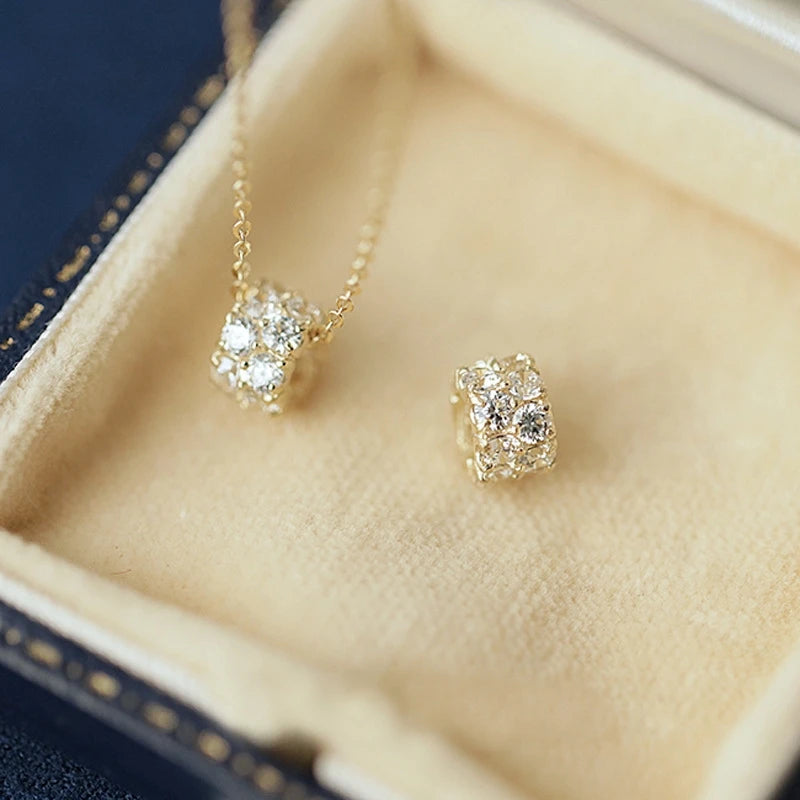 925 Sterling Silver Necklace for Women with Zirconia Transfer Beads 14K Gold Plated Cylindrical Pendant Jewelry AccessoryL - Floq & Raman