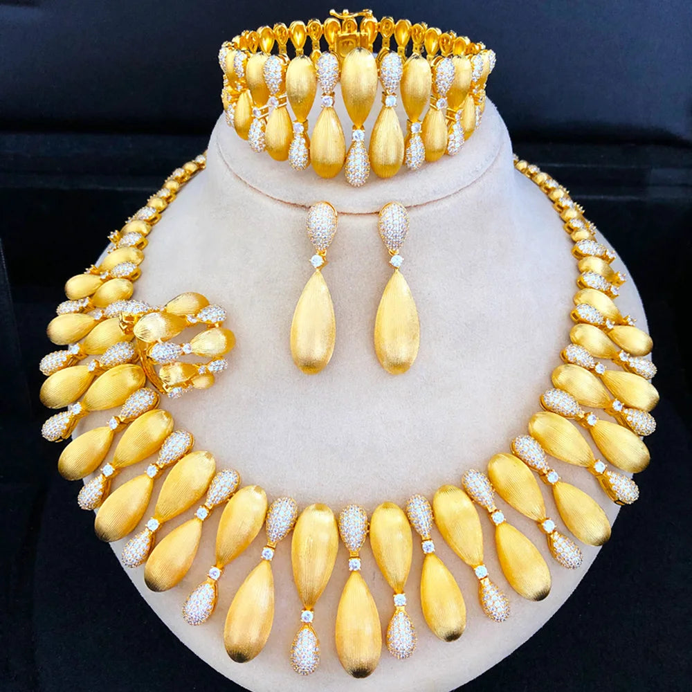 Luxury 4-Piece Knot & Ball African Jewelry Set for Women | Wedding, CZ Cubic Zirconia, Indian & Dubai Bridal Jewelry - Floq & Raman