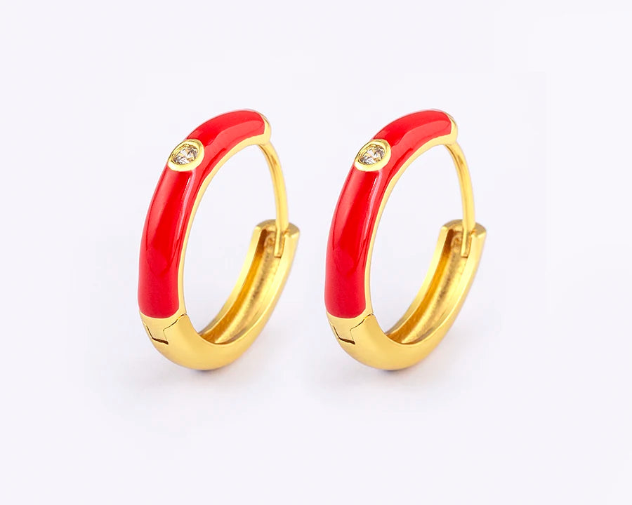 New Minimalist Candy Colors Enamel Round Hoop Earrings for Women Zircon Piercing Cartilage Huggie Ear Jewelry Wedding Gift - Floq & Raman