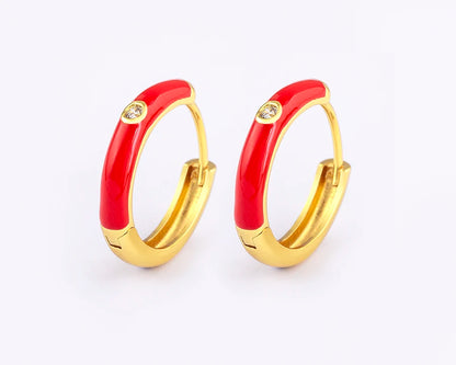 New Minimalist Candy Colors Enamel Round Hoop Earrings for Women Zircon Piercing Cartilage Huggie Ear Jewelry Wedding Gift - Floq & Raman