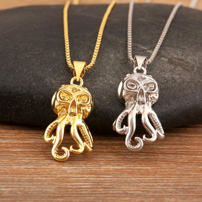 Trendy Cool Style Octopus Shape Charm Pendant Necklace For Female Male Copper Inlaid Zircon Jewelry Daily Party Gifts - Floq & Raman