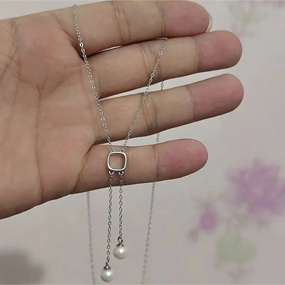 Japanese S925 Sterling Silver Double Pearl Necklace Y-shaped Long Tassel Premium Light Fashion Sweater Chain - Floq & Raman