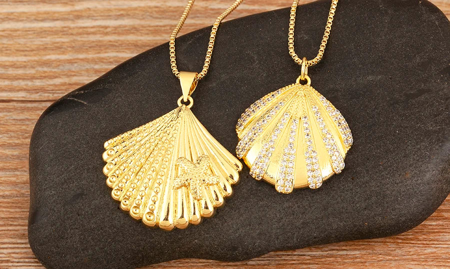 New Fashion Lucky Shell Shape Inlaid Pearl Crystal Zircon Pendant Necklace For Women Female 4 Styles Choice Jewelry Gifts - Floq & Raman