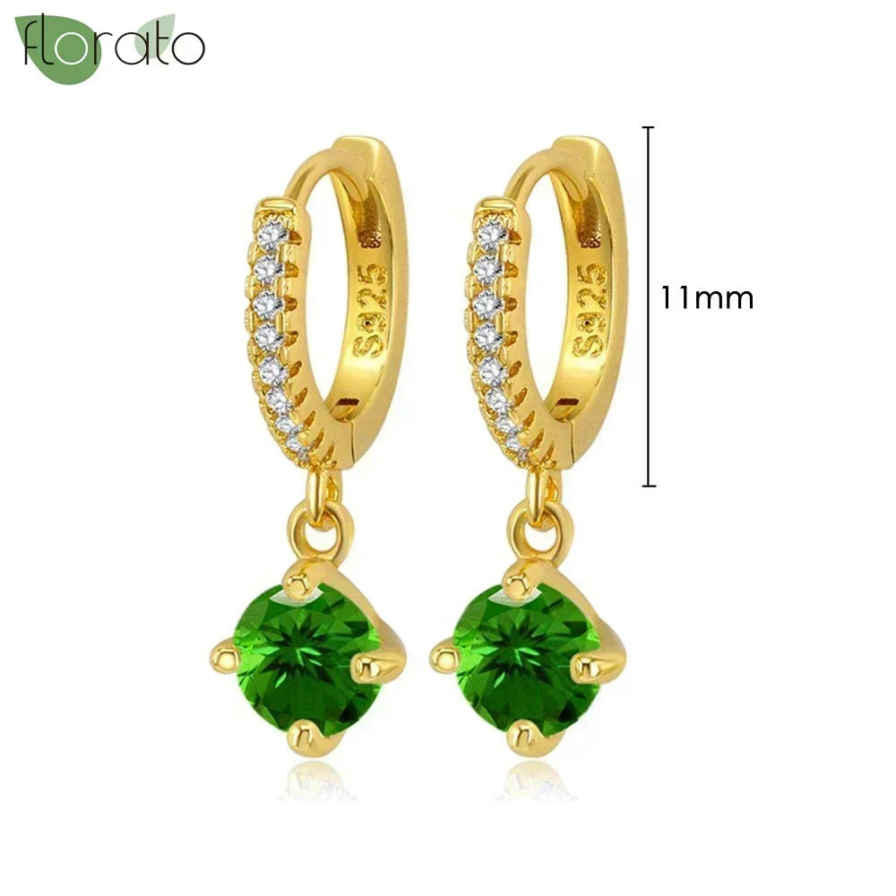 925 Sterling Silver Green Crystal CZ Hoop Earrings for Women | 2023 Luxury Gold Small Huggie Earrings | Fashion Piercing Jewelry - Floq & Raman