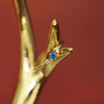 14K Gold-Plated 925 Sterling Silver Blue Zircon Ring for Women – Elegant Japanese-Inspired Light Luxury Party Jewelry - Floq & Raman