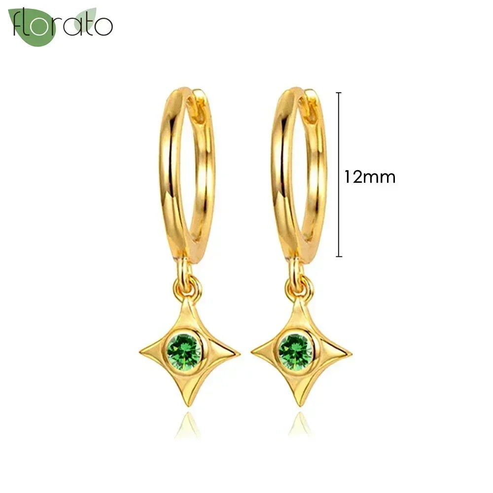 925 Sterling Silver Green Crystal CZ Hoop Earrings for Women | 2023 Luxury Gold Small Huggie Earrings | Fashion Piercing Jewelry - Floq & Raman