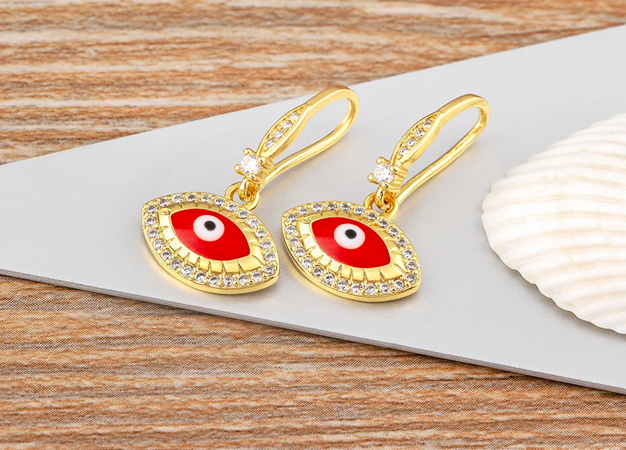 Nidin New Turkish Amulet Evil Eye Drop Earrings 4 Colors Lucky Charm Dangle Ear Hook Jewelry Birthday Wedding Gift Wholesale - Floq & Raman