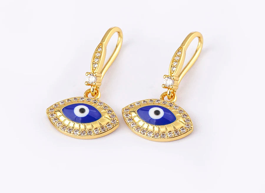 Nidin New Turkish Amulet Evil Eye Drop Earrings 4 Colors Lucky Charm Dangle Ear Hook Jewelry Birthday Wedding Gift Wholesale - Floq & Raman