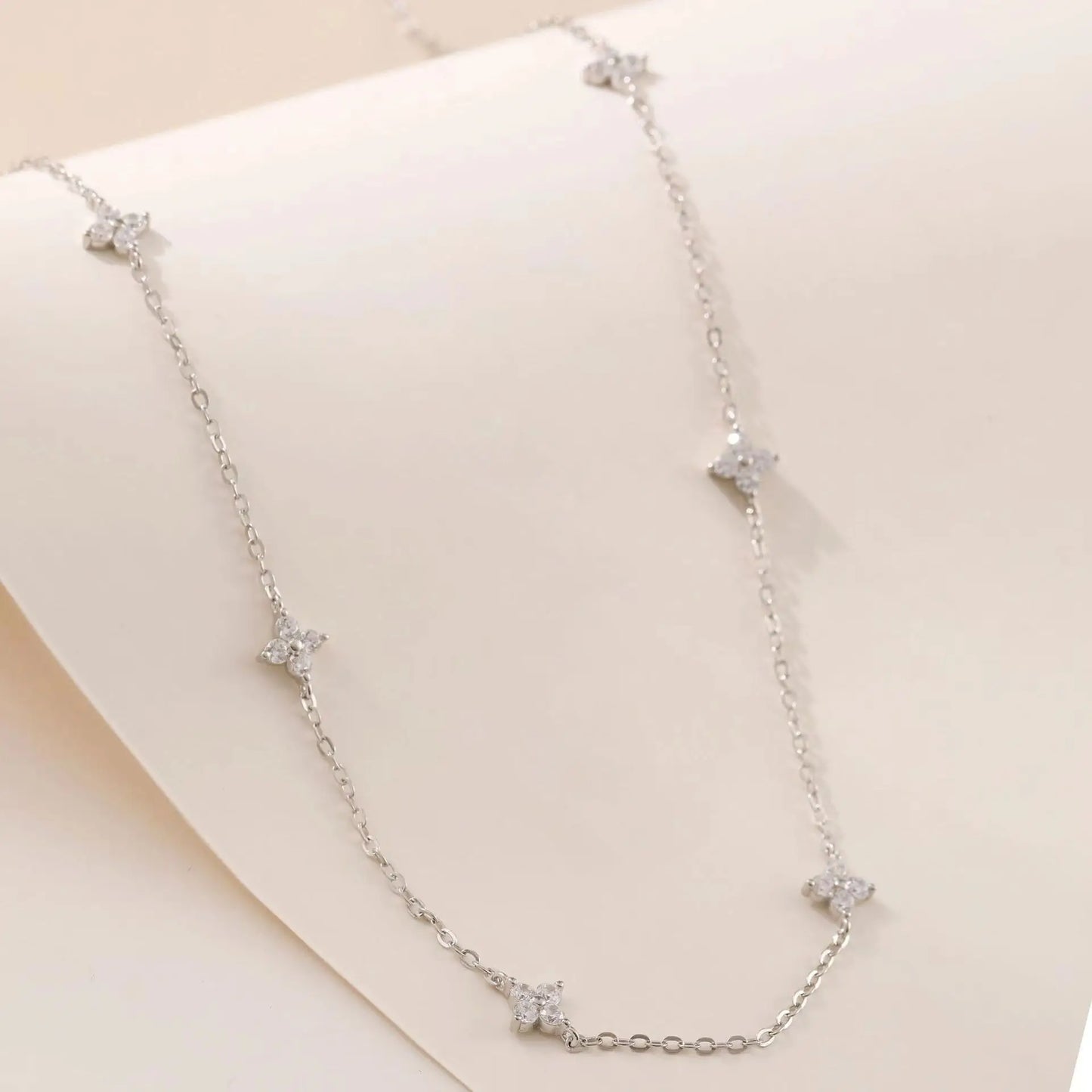 S925 Whole Body Sterling Silver Diamond Four-Leaf Clover Necklace Collarbone Chain Full Star Light Luxury Girl Gift - Floq & Raman