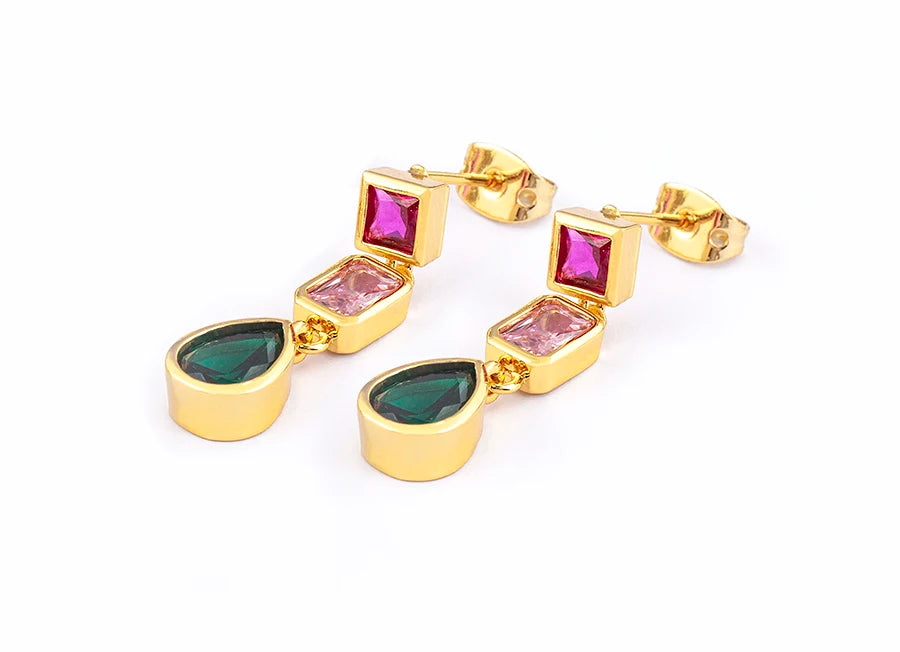 Trendy Dangle Drop Earrings for Women Colorful Color Rainbow Zircon Jewelry Accessories Fine Wedding Engagement Gift - Floq & Raman