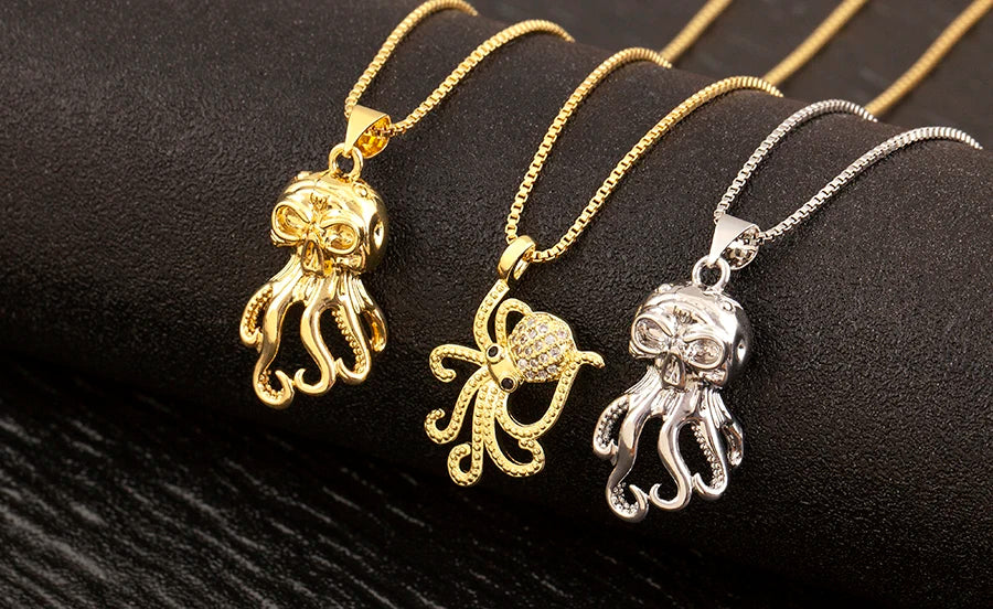 Trendy Cool Style Octopus Shape Charm Pendant Necklace For Female Male Copper Inlaid Zircon Jewelry Daily Party Gifts - Floq & Raman