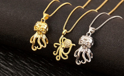 Trendy Cool Style Octopus Shape Charm Pendant Necklace For Female Male Copper Inlaid Zircon Jewelry Daily Party Gifts - Floq & Raman