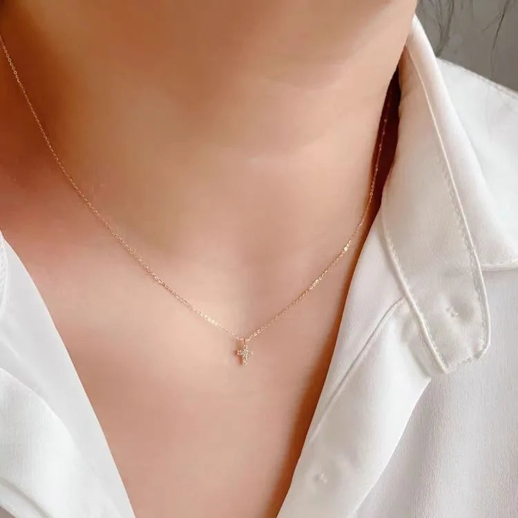 925 sterling silver cross necklace with 14k gold plated simple mini pendant clavicle chain versatile 2024 new style - Floq & Raman