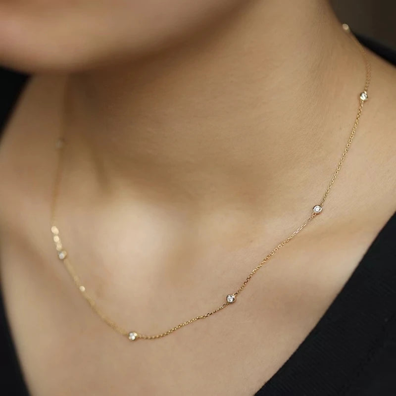 100% Sterling Silver 925 Necklace for Women 5A Zircon Bead 18K Gold Color Korea Clavicle Chain Necklace Trendy JEWELRY - Floq & Raman