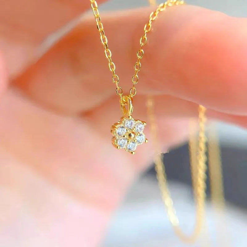New 925 sterling silver petal necklace small pendant 14k gold plated light luxury mini clavicle chain - Floq & Raman