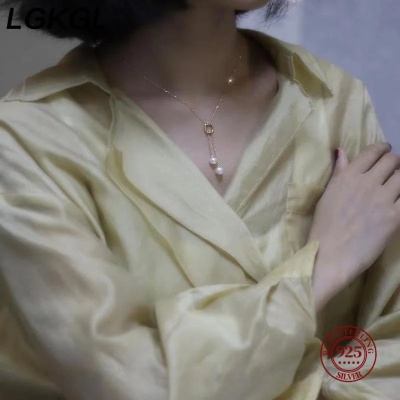 Japanese S925 Sterling Silver Double Pearl Necklace Y-shaped Long Tassel Premium Light Fashion Sweater Chain - Floq & Raman