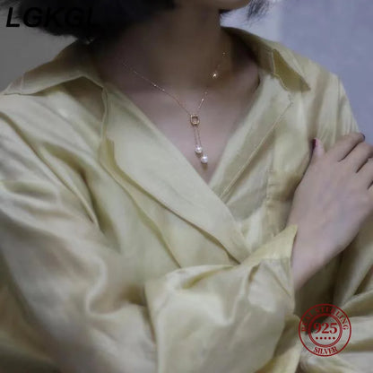 Japanese S925 Sterling Silver Double Pearl Necklace Y-shaped Long Tassel Premium Light Fashion Sweater Chain - Floq & Raman