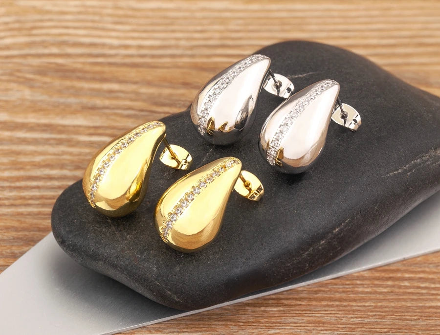 Classic High Quality Water Drop Shape Gold/Silver Color Women Girls Fashion Zircon Earrings Wedding Jewelry New Year Gift - Floq & Raman