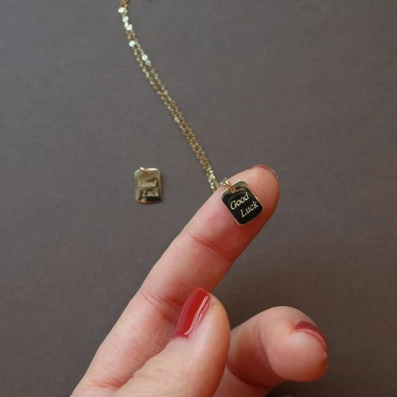 925 Sterling Silver Simple Initial Good Luck Pendant Clavicle Choker Necklace for Women Fashion 14k Gold Plated Jewelry - Floq & Raman