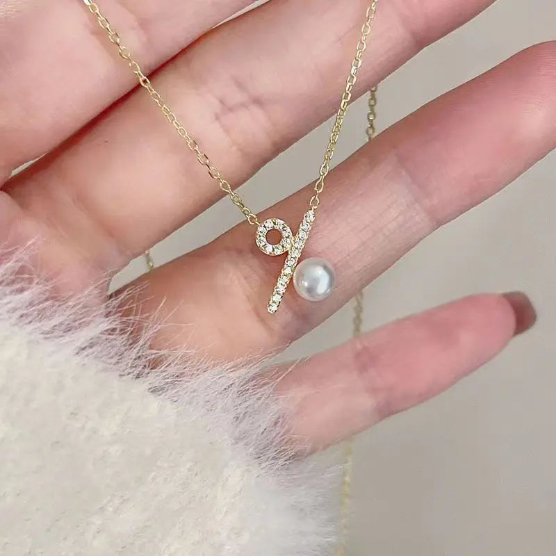 100% love s925 sterling silver percentage symbol necklace female special-interest Design shell pearls short pearl necklace - Floq & Raman