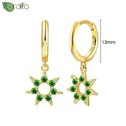 925 Sterling Silver Green Crystal CZ Hoop Earrings for Women | 2023 Luxury Gold Small Huggie Earrings | Fashion Piercing Jewelry - Floq & Raman
