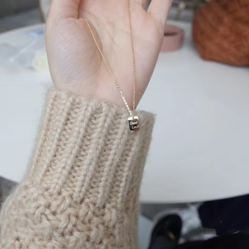 925 Sterling Silver Simple Initial Good Luck Pendant Clavicle Choker Necklace for Women Fashion 14k Gold Plated Jewelry - Floq & Raman