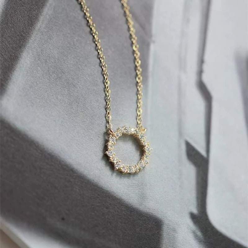 S925 Sterling silver plated 14k gold necklace with zircon full diamond circle light luxury clavicle chain Girl Gift - Floq & Raman
