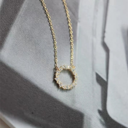 S925 Sterling silver plated 14k gold necklace with zircon full diamond circle light luxury clavicle chain Girl Gift - Floq & Raman