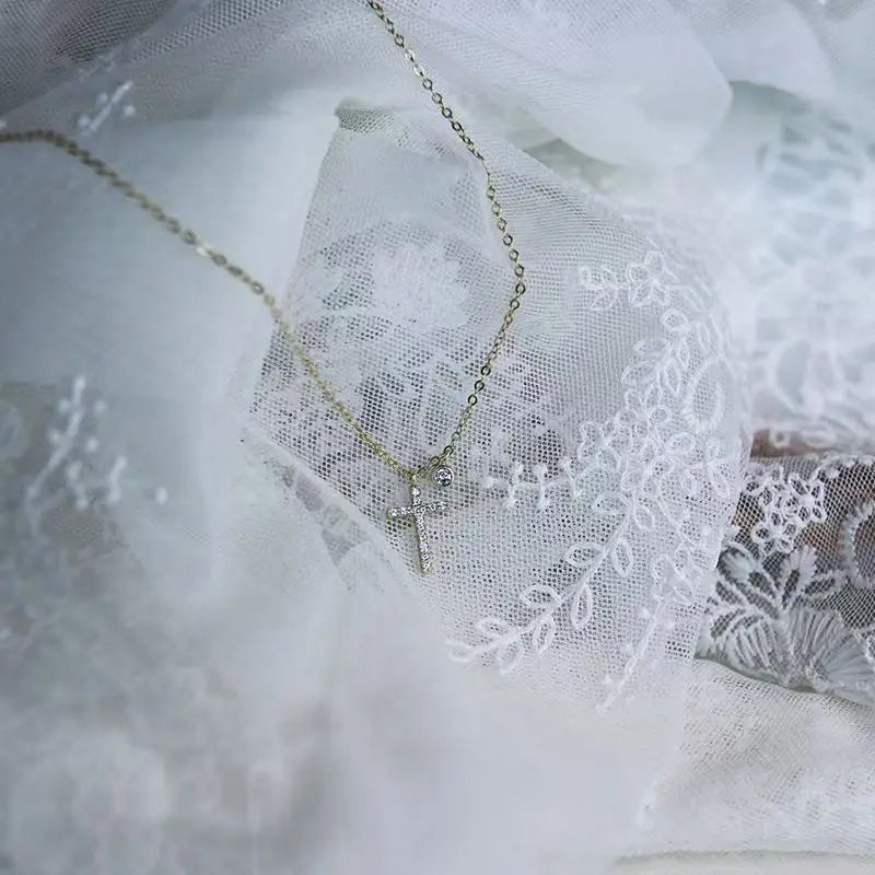 925 sterling silver cross necklace with 14k gold plated simple mini pendant clavicle chain versatile 2025 new style - Floq & Raman