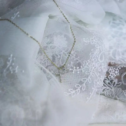 925 sterling silver cross necklace with 14k gold plated simple mini pendant clavicle chain versatile 2025 new style - Floq & Raman