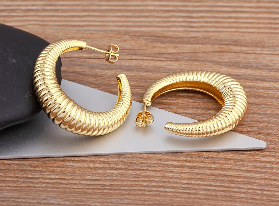 Top Quality 2 Colors Geometric Crescent Shape Adjustable Earrings Cubic Zirconia Women Retro Jewelry Classic Party Gift - Floq & Raman