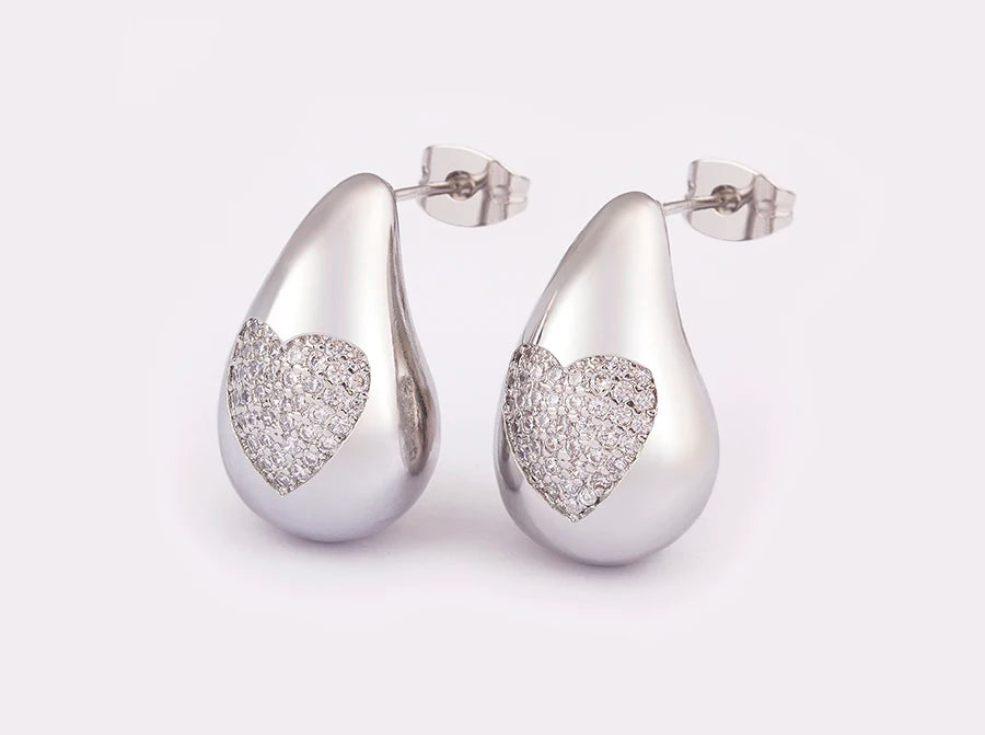 Hot Sale Shiny Heart Pattern Large Water Drop Metal Earrings For Women Retro Smooth Chunky Ear Jewelry Wedding Gifts - Floq & Raman