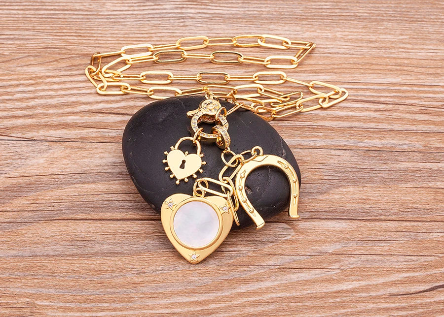 High Quality Love Heart Shape Charm Pendant Necklace For Women Female Elegant Aesthetic Chain Link Jewelry Gift Wholesale - Floq & Raman