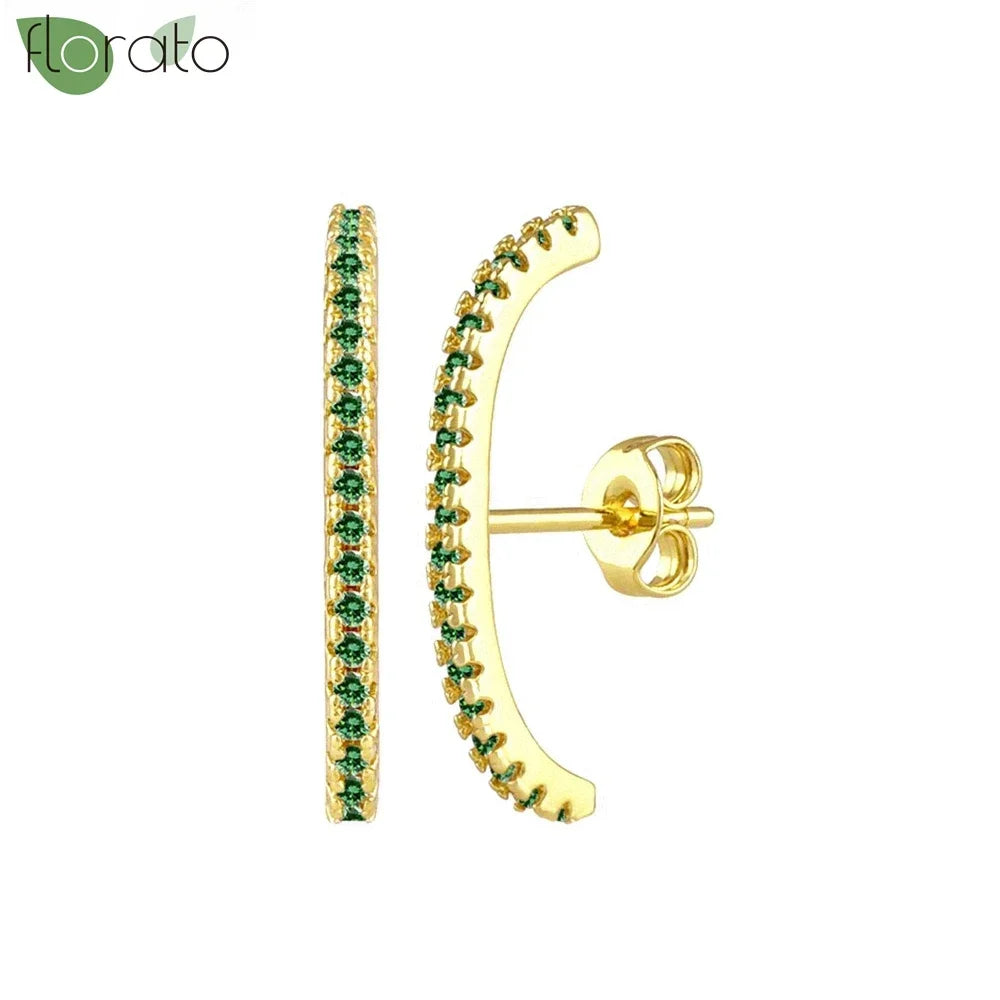 925 Sterling Silver Green Crystal CZ Hoop Earrings for Women | 2023 Luxury Gold Small Huggie Earrings | Fashion Piercing Jewelry - Floq & Raman