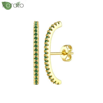925 Sterling Silver Green Crystal CZ Hoop Earrings for Women | 2023 Luxury Gold Small Huggie Earrings | Fashion Piercing Jewelry - Floq & Raman