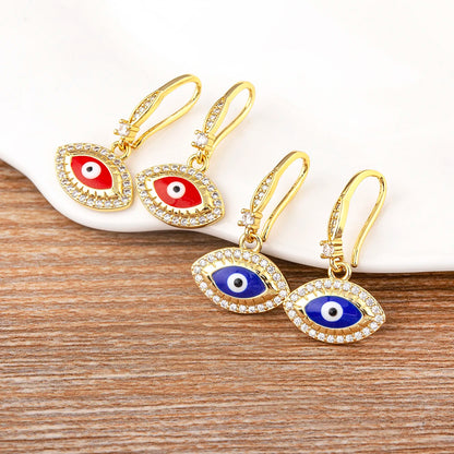 Nidin New Turkish Amulet Evil Eye Drop Earrings 4 Colors Lucky Charm Dangle Ear Hook Jewelry Birthday Wedding Gift Wholesale - Floq & Raman