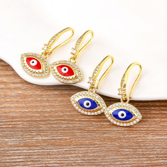 Nidin New Turkish Amulet Evil Eye Drop Earrings 4 Colors Lucky Charm Dangle Ear Hook Jewelry Birthday Wedding Gift Wholesale - Floq & Raman