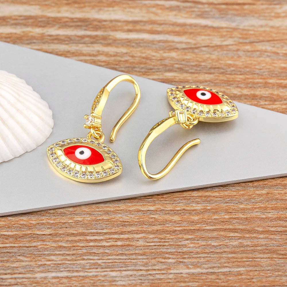Nidin New Turkish Amulet Evil Eye Drop Earrings 4 Colors Lucky Charm Dangle Ear Hook Jewelry Birthday Wedding Gift Wholesale - Floq & Raman