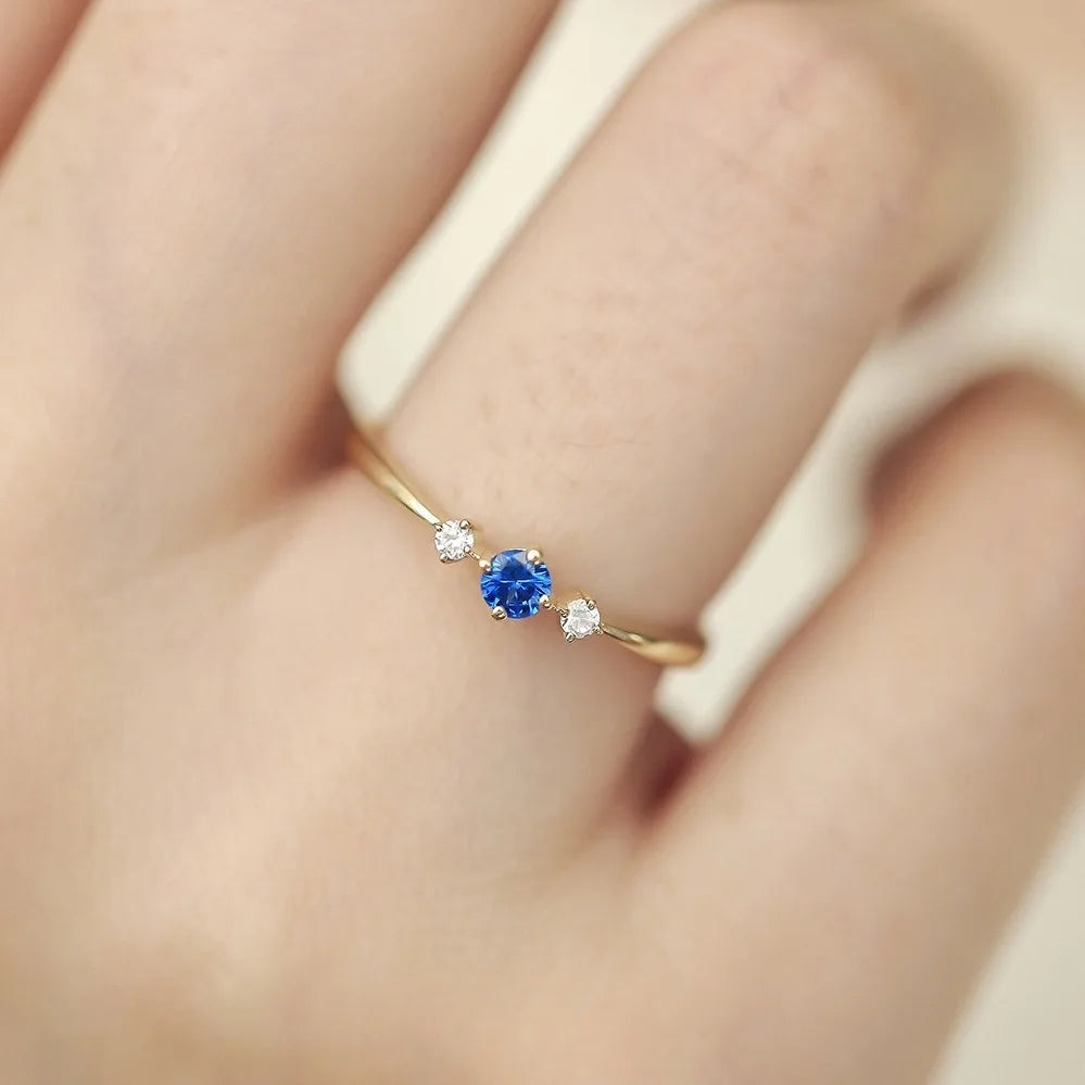 14K Gold-Plated 925 Sterling Silver Blue Zircon Ring for Women – Elegant Japanese-Inspired Light Luxury Party Jewelry - Floq & Raman