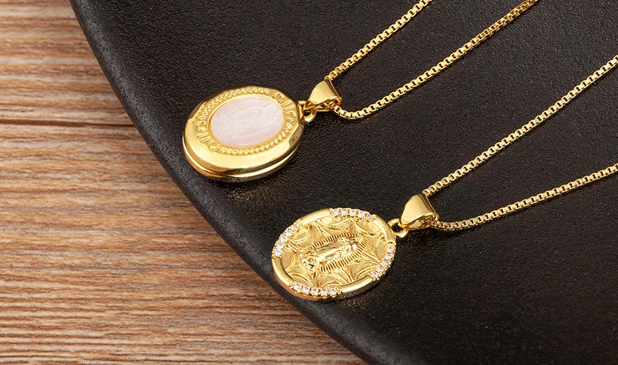 New Retro Oval/Round Shape Religious Style Zircon Flip Pendant Necklace For Female Male Lovers Photos Jewelry Accessories - Floq & Raman