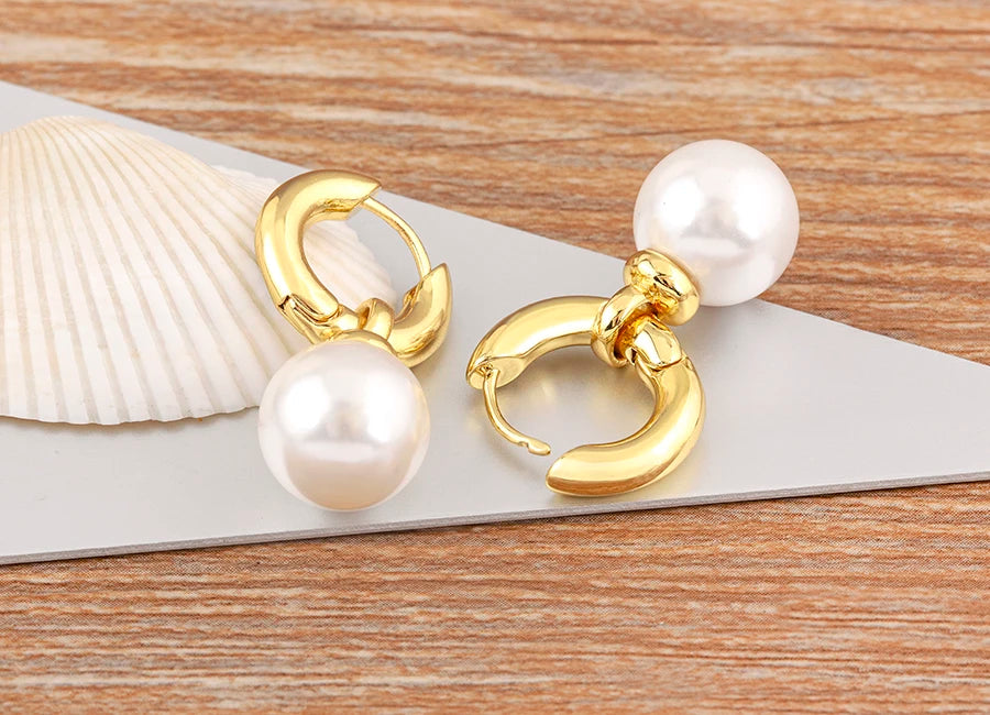 Fashion Gold/Silver Color Pearls Pendant Earrings For Women Fine Accessories Hoop Bohemia Ear Jewelry Wedding Gift - Floq & Raman