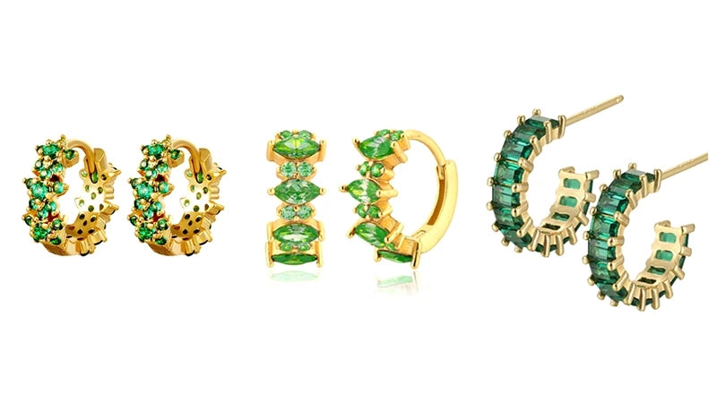 925 Sterling Silver Green Crystal CZ Hoop Earrings for Women | 2023 Luxury Gold Small Huggie Earrings | Fashion Piercing Jewelry - Floq & Raman
