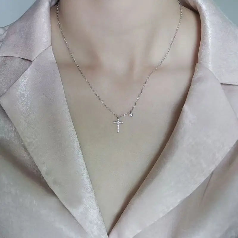 925 sterling silver cross necklace with 14k gold plated simple mini pendant clavicle chain versatile 2025 new style - Floq & Raman