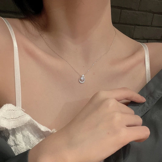 S925 Sterling Silver Star Moon Pendant Necklace Minimalist Luxury Unique Cold Style Lockbone Chain Jewelry - Floq & Raman