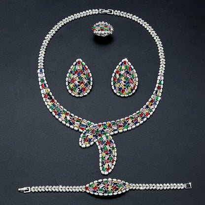 2024 Bridal Jewelry Set – 4-Piece Cubic Zirconia Necklace, Earrings, Ring & Bracelet for Women - Floq & Raman