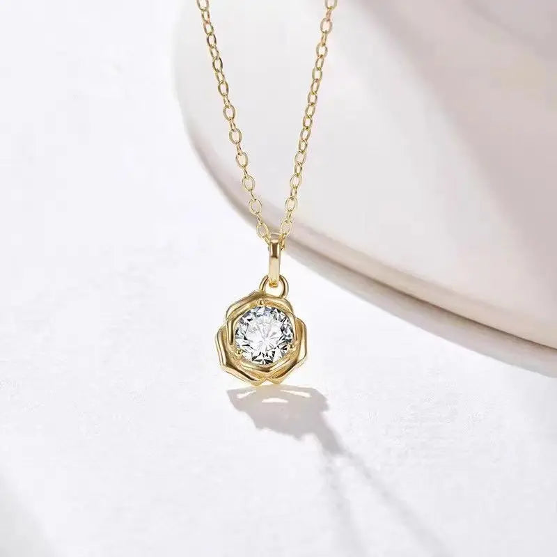 Real 925 Sterling Silver 14k Gold Zircon Flower Pendant Choker Necklace For Women Cute Plant Fine Jewelry Accessories - Floq & Raman