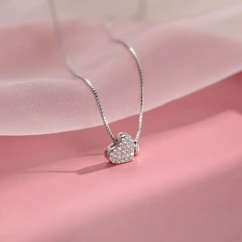 New 925 Sterling Silver Shiny Square Heart Pendant Necklace fit Beads DIY Fashion Women's Jewelry Party Gift - Floq & Raman